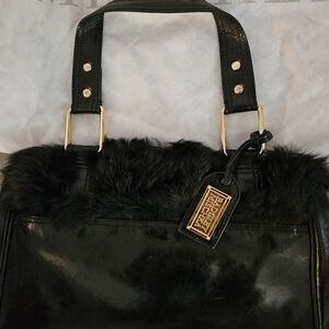 Luxurious Black Faux Fur Leather Shoulder Bag